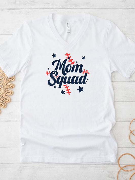 Mom Squad V Neck Baseball Tee