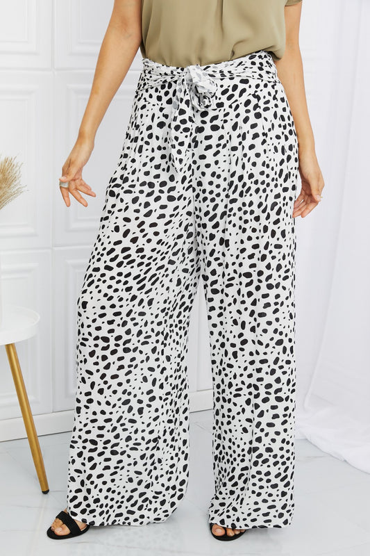 Animal Print Tied Pleated Wide Leg Pants in White